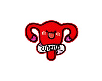 Cuterus Patch | Happy Kawaii Uterus Iron-On Applique | Cute Embroidered DIY Badge | Women OBGYN Doctor Health Care Backpack Jacket Accessory