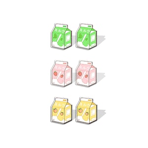 Brincos de caixa de leite | Mini brincos de leite Kawaii Pastel Morango Pêssego Matcha | Presente de joias de acrílico para lancheira de meninas e adolescentes