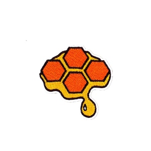 Honeycomb Patch | Honey Bee Hive Iron-On Applique | Embroidered DIY Beehive Badge | Cute Honeybee Bumblebee Backpack Jacket Craft Accessory