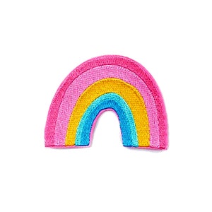 Pink Rainbow Patch | Fairy Kei Kawaii Rainbow Iron-On Applique | Embroidered DIY Novelty Badge | Girls Teen Backpack Jacket Craft Accessory