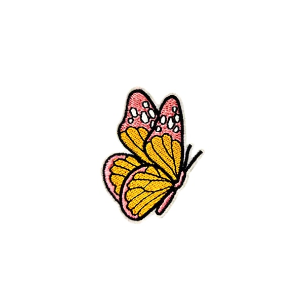 Boho Butterfly Patch | Pastel Pink Yellow Kawaii Springtime Iron-On Applique | Embroidered DIY Badge | Girls Teen Backpack Jacket Accessory
