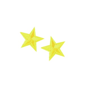 Tiny Yellow Star Patches | 2x Mini Pastel Yellow Kawaii Stars Iron-On Appliques | Backpack Jacket Lapel Collar Accessory Patch Badge Set