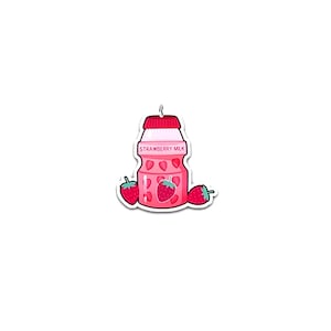 Kawaii Morango Garrafa de Leite Charme | 1PC Frutas Berry Iogurte Acrílico Pingente | Meninas Brincos Colar Pulseira Jóias DIY Artesanato Suprimentos