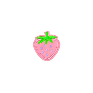 Mini Pink Strawberry Patch | Kawaii Pastel Berry Iron-On Applique | Embroidered DIY Badge | Girls Teen Backpack Jacket Craft Accessory