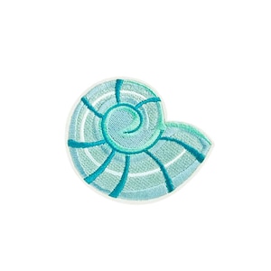 Blue Seashell Patch | Pastel Spiral Beach Sea Shell Iron-On Applique | Kawaii Embroidered DIY Badge | Girls Mermaid Backpack Craft Accessory