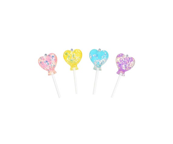 Glitter Heart Lollipop Charm Kawaii Pastel Sparkle Iridescent