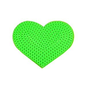 May include: A bright green heart-shaped sequin patch. The patch is covered in small, round, shiny green sequins. The heart is centered on a white background. This decorative patch can be used for clothing, accessories, or crafts.