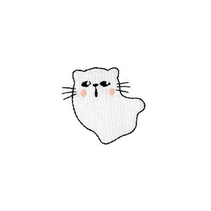 Mini Kitty Ghost Patch | Kawaii Ghostly Cat Iron-On Applique | Teen Halloween Kitten Ghost Hunter Badge | Backpack Jacket DIY Accessory