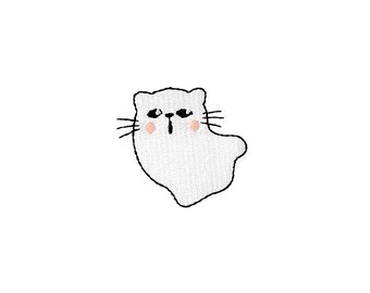 Mini Kitty Ghost Patch | Kawaii Ghostly Cat Iron-On Applique | Teen Halloween Kitten Ghost Hunter Badge | Backpack Jacket DIY Accessory
