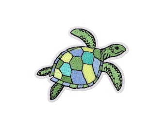 Sea Turtle Patch | Pastel Kawaii Ocean Water Beach Turtle Iron-On Applique | Embroidered DIY Badge | Girls Teen Backpack Jacket Accessory