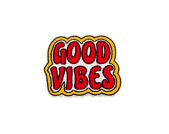 Parche de buenas vibras / Letras de burbuja de energía positiva roja hippie para planchar / Insignia bordada para niños / Accesorio artesanal para mochila o chaqueta