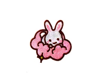 Stick-On Mini Bunny Cloud Patch | Kawaii Pastel Pink Baby Rabbit Self-Adhesive Sticker Applique Badge | Girls DIY Jacket Backpack Accessory
