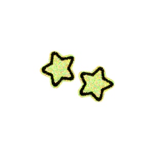 Stick-On Yellow Glitter Star Patches | 2x Tiny Kawaii Iridescent Sparkle Celestial Self-Adhesive Applique Sticker Set | DIY Craft Supply
