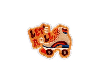 May include: An embroidered patch featuring a roller skate and the text "Let's Roll" in brown and orange.