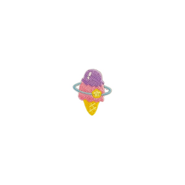 Stick-On Mini Ice Cream Cone Planet Patch | Kawaii Pastel Space Fairy Kei Self-Adhesive Sticker Applique Badge | Jacket Backpack Accessory