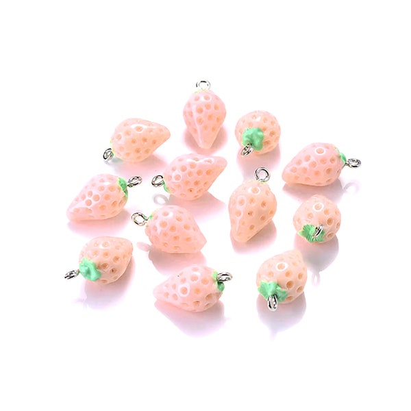 Pink Strawberry Charm | Mini Pastel Kawaii Fruit Berry Resin Pendant | Girls Teen Bracelet Necklace Earrings Craft DIY Jewelry Supply