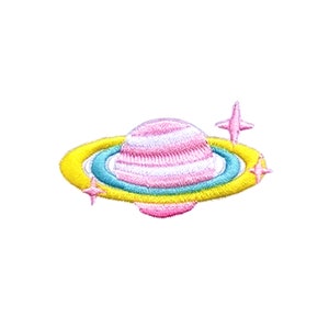 Stick-On Pastel Planet Patch | Kawaii Pink Fairy Kei Saturn Star Space Galaxy Self-Adhesive DIY Sticker Applique | No-Iron Craft Accessory
