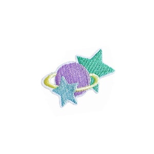 Pastel Star Planet Patch | Kawaii Saturn Galaxy Space Iron-On Applique | Embroidered DIY Badge | Girls Teen Backpack Jacket Craft Accessory