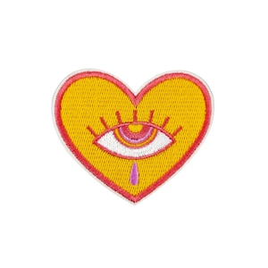 Evil Eye Heart Patch | Pastel Eyeball Love Tear Iron-On Applique | Embroidered DIY Lucky Talisman Badge | Teen Backpack Jacket Accessory