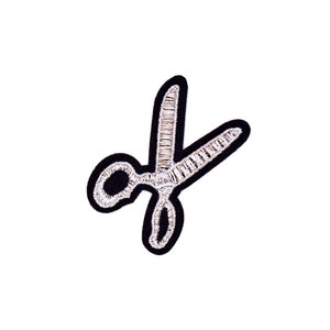 Minischaarpatch | Metallic zilveren schaar opstrijkappliqué | Crafter Hair Stylist Art Teacher geborduurde DIY-badge | Zakschort jasje