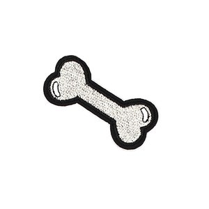 Bone Patch | Cute Cartoon Dog Chew Bone Iron-On Applique | Embroidered Novelty Sewing DIY Badge | Skeleton Anatomy Backpack Collar Accessory