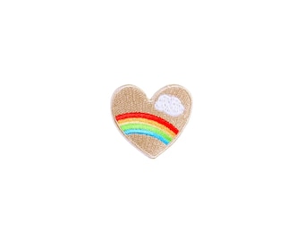 Mini Rainbow Cloud Heart Patch | Kawaii Love Iron-On Applique | Embroidered DIY Badge | Girls Teen Baby Clothes Jacket Craft Accessory