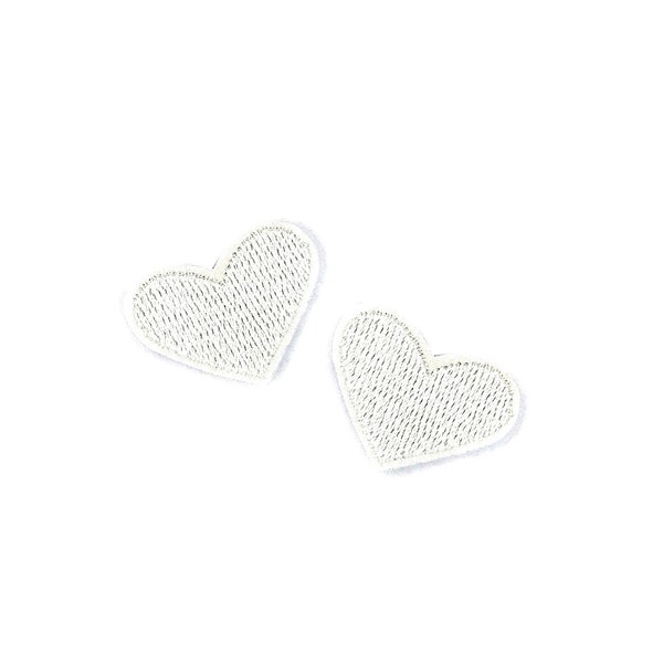 Tiny White Heart Patches | 2x Mini Valentine Love Iron-On Appliques | Embroidered DIY Badge Set | Baby Doll Lapel Jacket Accessory