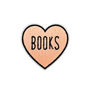 Books Patch | Pink Heart Love Reading Iron-On Applique | Embroidered DIY Badge | Student English Elementary Teacher Tote Jacket Accessory