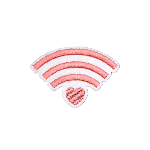 Wifi Love Patch | Pink Heart Internet Signal Strength Symbol Iron-On Applique | DIY Valentine Badge | Girls Backpack Lapel Jacket Accessory