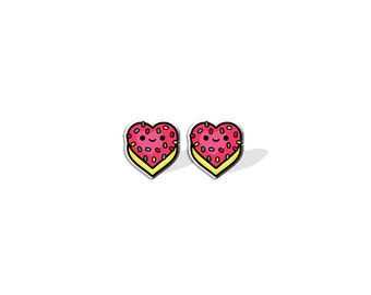 Sprinkle Heart Cookie Studs | Mini Kawaii Pink Rainbow Biscuit Pastry Cake Post Earrings | Teen Girls Dessert Jewelry Gift