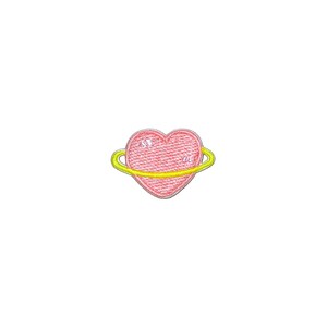 Stick-On Mini Kawaii Heart Planet Patch | Pastel Love Space Universe Galaxy Self-Adhesive Sticker BAdge | No-Iron Jacket Backpack Accessory