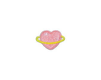 Stick-On Mini Kawaii Heart Planet Patch | Pastel Love Space Universe Galaxy Self-Adhesive Sticker BAdge | No-Iron Jacket Backpack Accessory