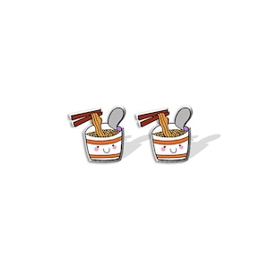 Instant noedeldopjes | Mini Kawaii Happy Ramen Pho Soup Chopstick Noodle Post-oorbellen | Dames tiener acryl studoorbel sieraden cadeau