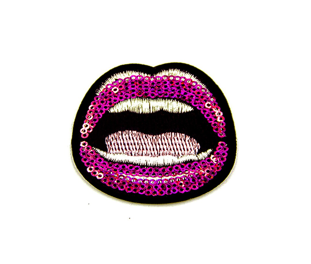 Sequin Lips Patch Violet Purple Sparkle Mouth Ironon Applique Goth