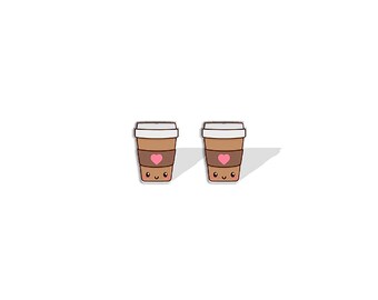 Happy Latte Studs / Mini PSL Hot Coffee Shop To-Go Cup Post Orecchini / Ragazze Donne Adolescenti Kawaii Amore Cuore Cappuccino Cacao Gioiello Regalo