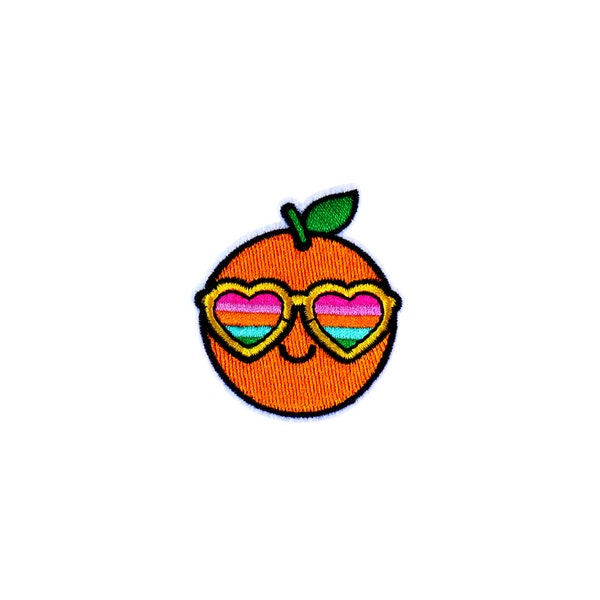 Happy Summer Orange Patch | Kawaii Tangerine Clementine Citrus Fruit Iron-On Applique | Rainbow Heart Sunglasses DIY Jacket Accessory Badge