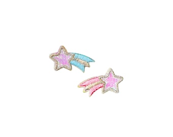 Självhäftande mini Holo Fallande Stjärna-lapp | Kawaii Rosa Blå Pastell Skimrande Självhäftande Klistermärke Applikation | Strykfritt Skimrande Hantverkstillbehör