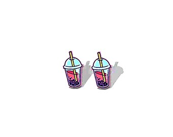 Pastel Boba Studs | Mini Kawaii Pink Purple Bubble Tea Drink Post Earrings | Girls Teen Acrylic Stud Earring Jewelry Gift