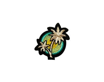 Mini Palm Tree Patch | Tropical Island Beach Coconut Trees Iron-On Applique | Embroidered DIY Badge | Retro Backpack Jacket Accessory