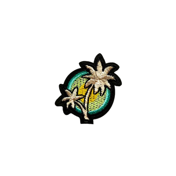 Mini Palm Tree Patch | Tropical Island Beach Coconut Trees Iron-On Applique | Embroidered DIY Badge | Retro Backpack Jacket Accessory