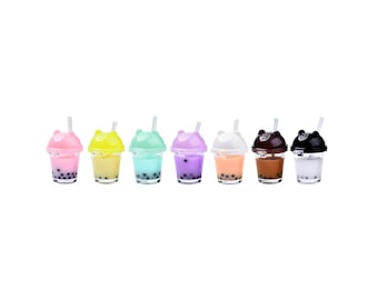 Ciondolo Kitty Boba / Mini ciondolo a forma di orecchie di gatto arcobaleno pastello con bollicine di tè al latte / Forniture artigianali per la creazione di gioielli, collane e bracciali kawaii fai da te