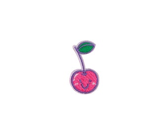 Mini parche de cereza kawaii / Aplique termoadhesivo de cereza feliz rosa pastel / Insignia bordada DIY / Accesorio para mochila de niña adolescente
