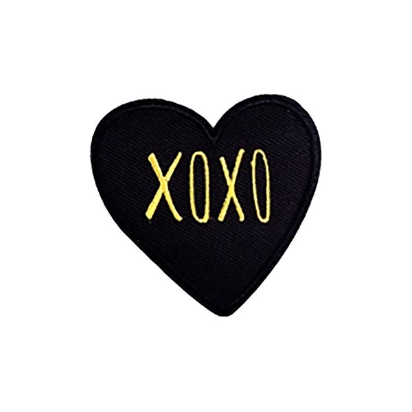 XOXO Heart Patch | Hugs Kisses Black Metallic Gold Love Iron-On Applique | Embroidered DIY Badge | Girls Skater Backpack Jacket Accessory