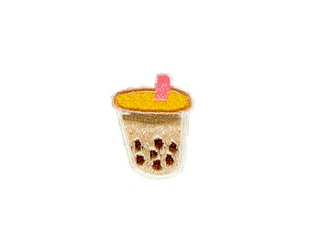 Mini patch de thé Boba à coller | Autocollant autocollant pour boisson au thé aux bulles de lait Kawaii | Badge DIY brodé | Accessoire pour veste à revers