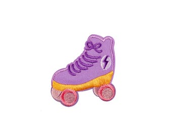 May include: Purple roller skate with yellow wheels and pink accents. The skate has a lightning bolt design on the side.
