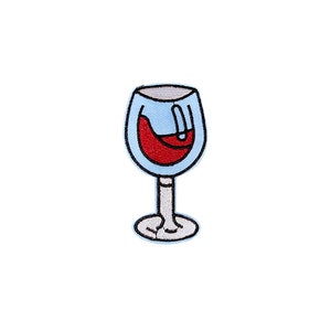 Red Wine Glass Patch | Vineyard Wine Tasting Iron-On Applique | Embroidered DIY Badge | Womens Happy Hour Tote Jean Jacket Craft Accessory