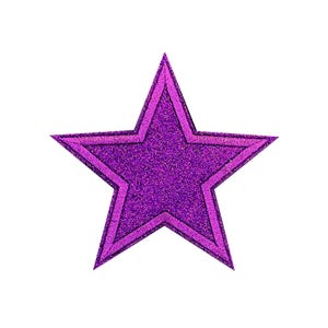 Purple Glitter Star Patch | Violet Sparkle Iron-On Applique | Craft DIY Novelty Badge Sticker | Girly Teen Star Backpack Jacket Accessory