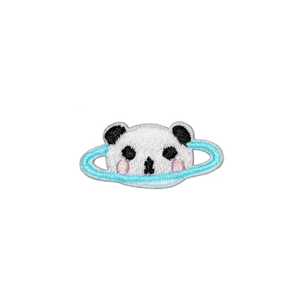 Stick-On Mini Panda Planet Patch | Kawaii Pastel Uchuu Kei Bear Space Galaxy Self-Adhesive DIY Sticker Applique | Jacket Lapel Accessory