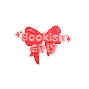 Bookish Girly Patch | Pink Coquette Ribbon Dolly Bow Reading Club Iron-On Applique | Embroidered DIY Badge | Student English Teacher Gift