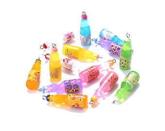 Ramune Soda Bottle Charm | Miniature Pastel Rainbow Glow-In-The-Dark Japanese Marble Drink Pendant | Kawaii Bracelet Necklace Jewelry Supply